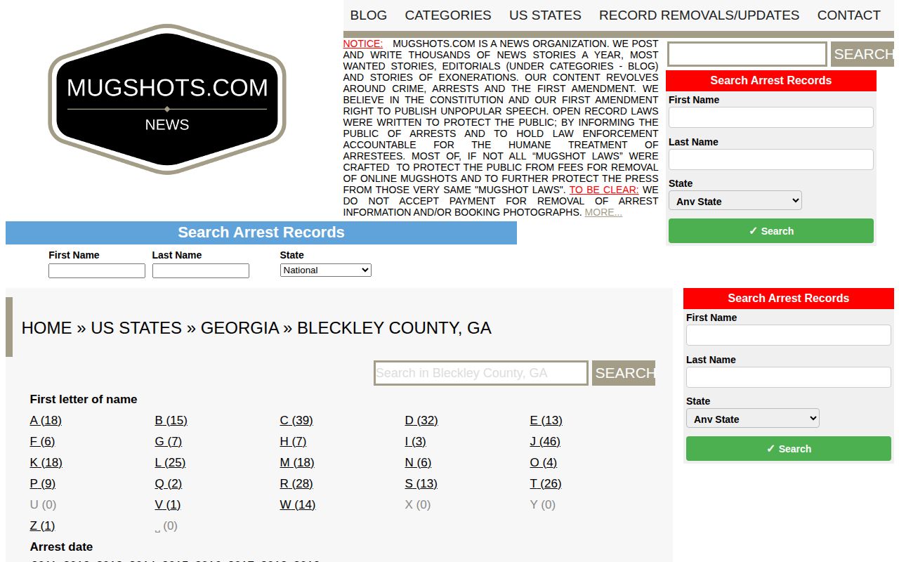 Mugshots.com Bleckley County secondary archive for unofficial record leads