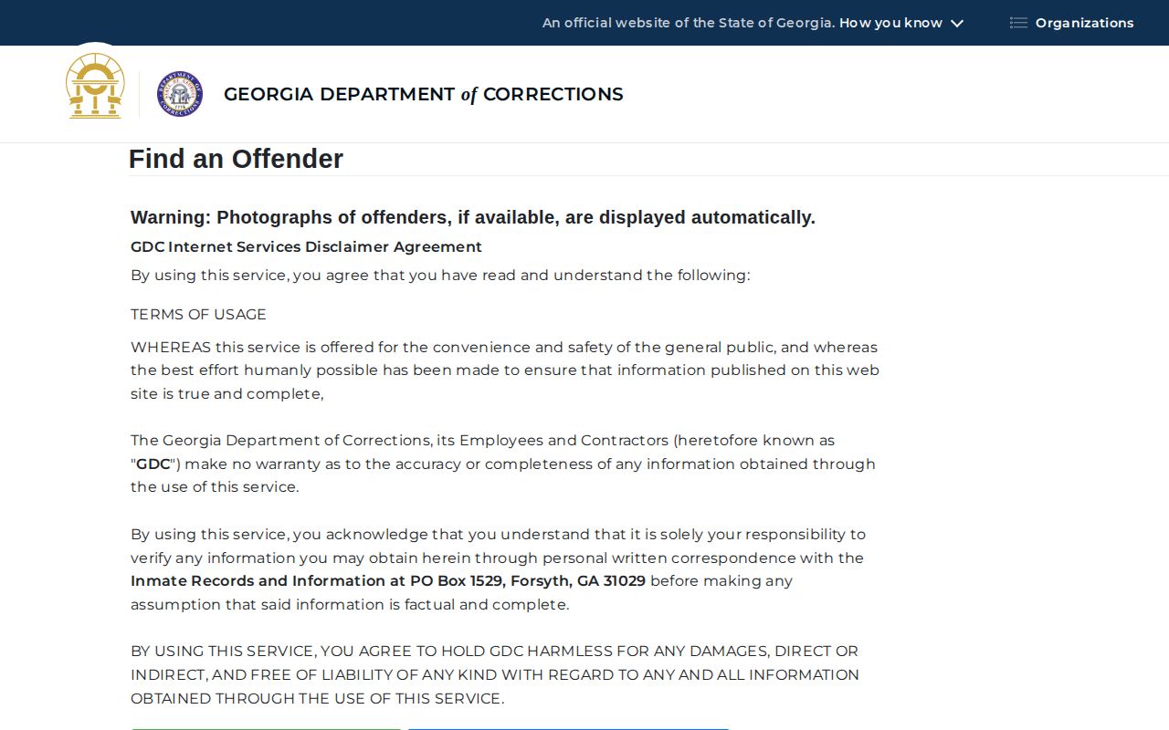 Blank Georgia Department of Corrections offender search for Bleckley County record lookup